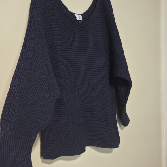 CAbi Utopia Dark Blue Deep Ribbed Asymmetrical Sweater Size Medium - Picture 3 of 6